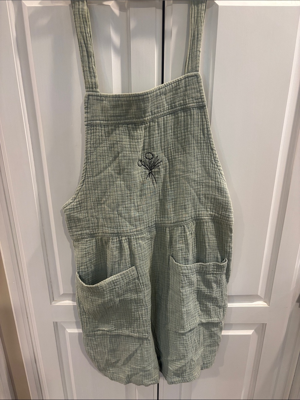 Sage Gauze Cotton Overalls with Front Pockets